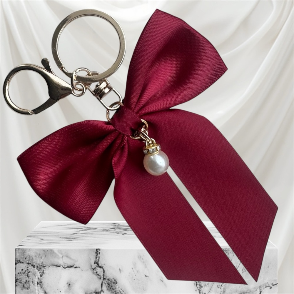 $8 Add-On | Chic Cranberry Red Satin Bow Charm Keychain